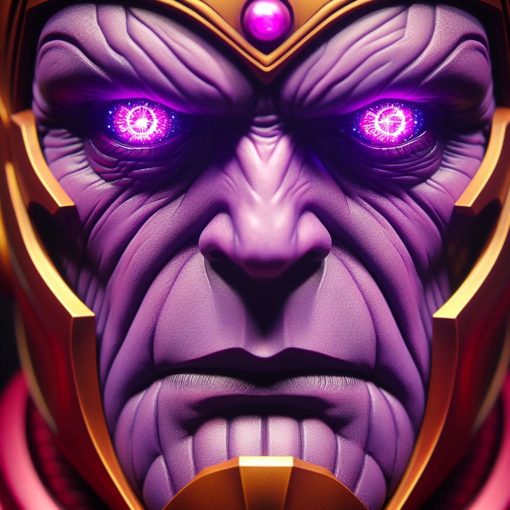 AI generated: close up of MODOK of Marvel, purple phosphorus eyes, Masterpiece, gigantic scale, ascii-art --no moc...