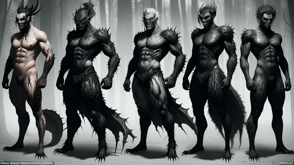 AI generated: fearsome and grotesque male creatures, born from dark experimentation and genetic manipulation. Each...