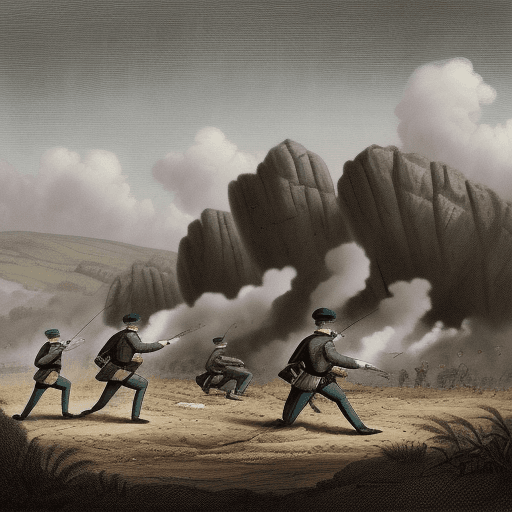 AI generated: British soldiers in a battle in the 1820s , cinematic , surrealistic , wide angle