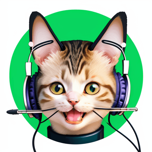 AI generated: Monoline logo of a happy cat with headphones