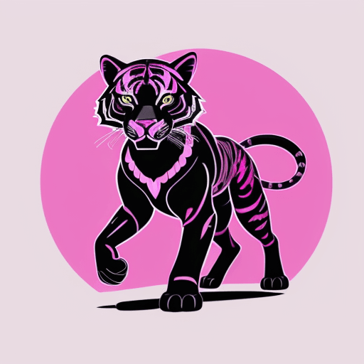 AI generated: a full body black panther ready to attack, with bright pink outlines, highly detailed vector art, st...