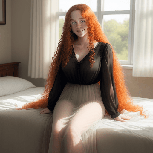 AI generated: full body photo ((extremely attractive)) woman, long curly ginger hair, perfect eyes, (freckles:0. 2...