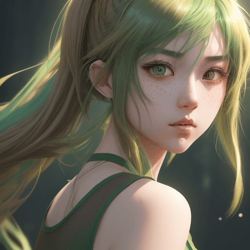 AI generated: girl with green hair highlights in tank top, long brown hair, in the style of hyper-realistic atmosp...