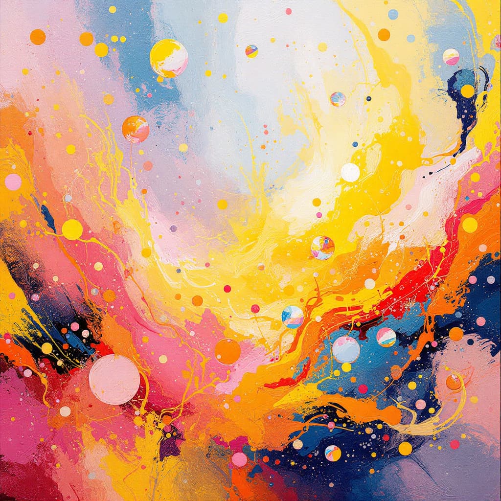 AI generated: : abstract expressionism, visualization of effervescent joy, vibrant swirling colors (yellow, orange...