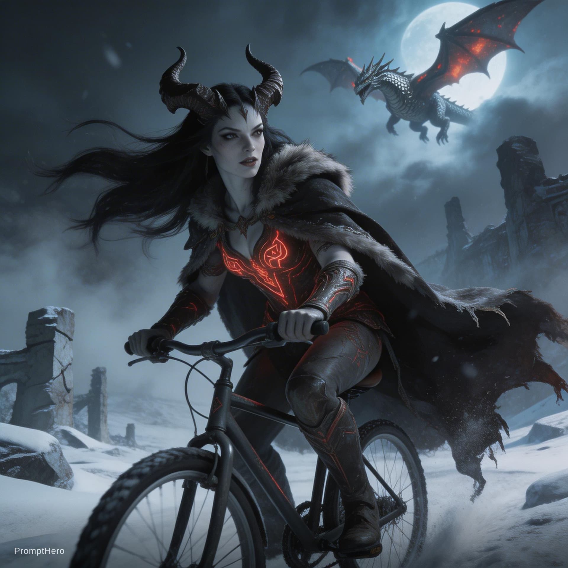 AI generated: lilith from diablo 4 on a bike ride, --ar 16:9

A seductive woman with a mysterious aura stands in a...