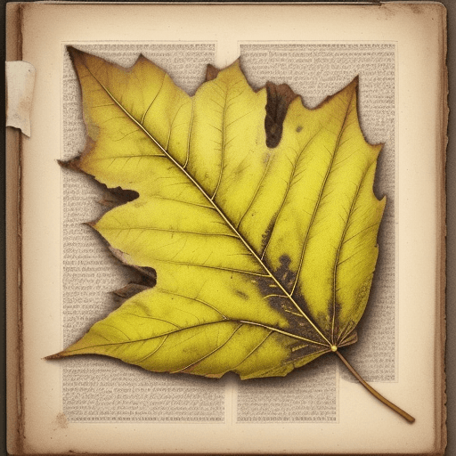 AI generated: Creates an image of an old leaf with yellowed texture and worn edges. Highlight subtle details that ...