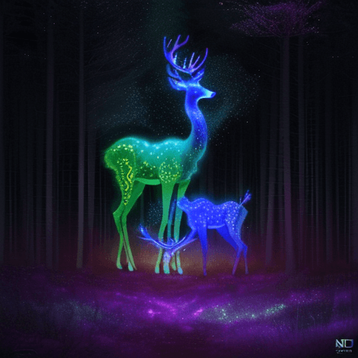 AI generated: masterpiece, highly detailed psychedelic Deer with intricate designs all over its body walking throu...