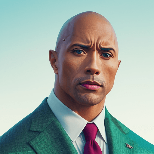 AI generated: Vogue style photo shoot of Dwayne Johnson as character therock from the movie The Royal Tenenbaums p...