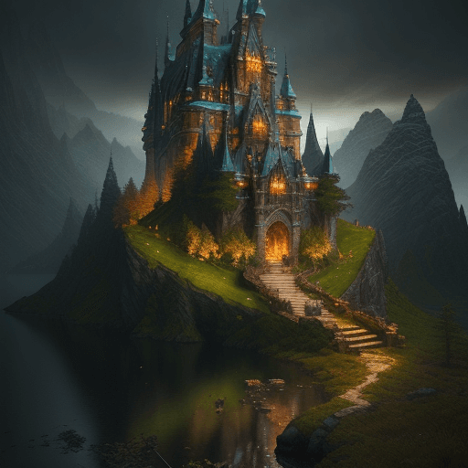 AI generated: majestic fantasy castle and forest landscape inspired by norse mythology, cinematic, beautifully lit...