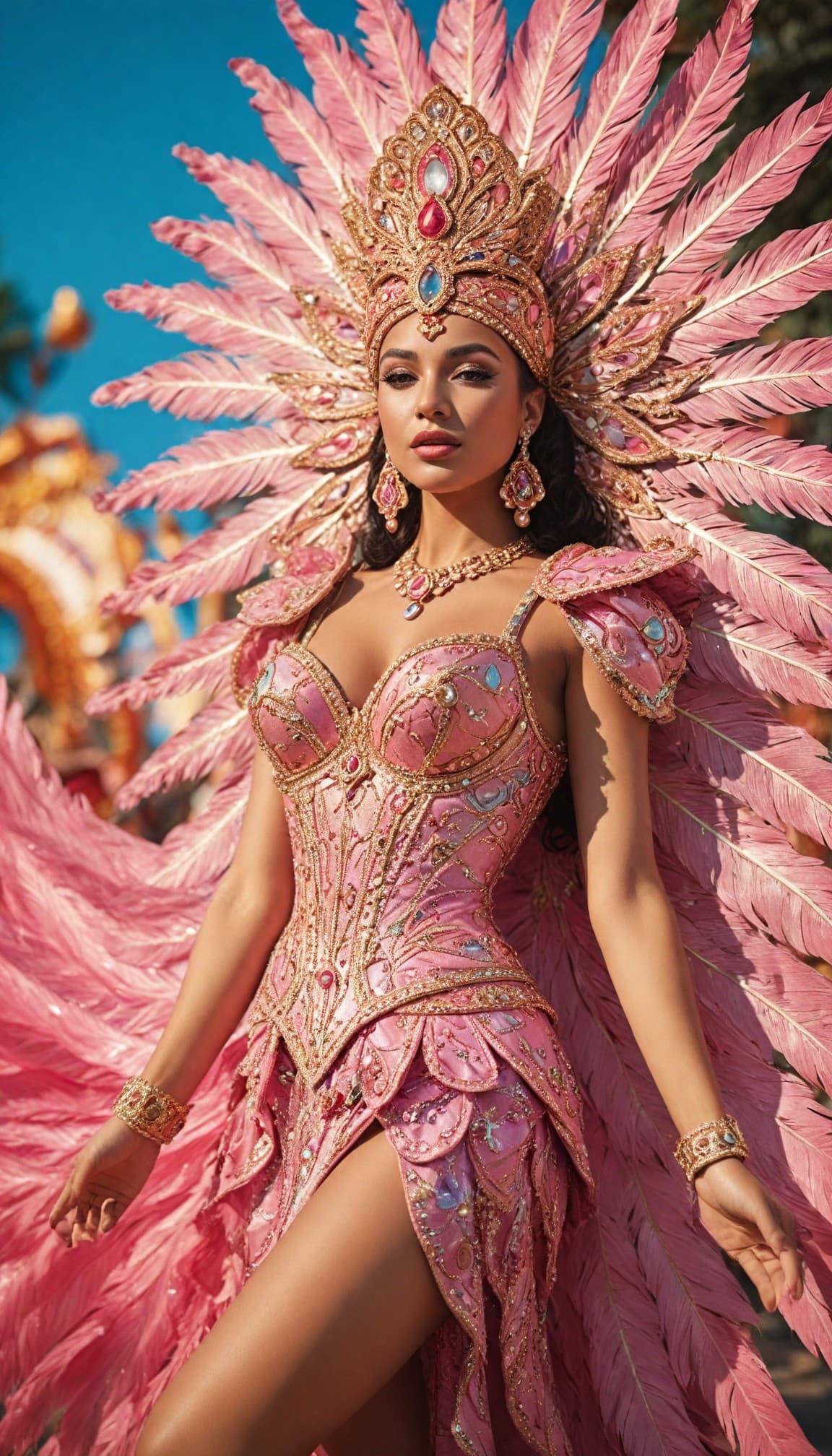 AI generated: Indulge in the seductive spectacle of a ravishing goddess adorned in hues of pink and gold, captivat...