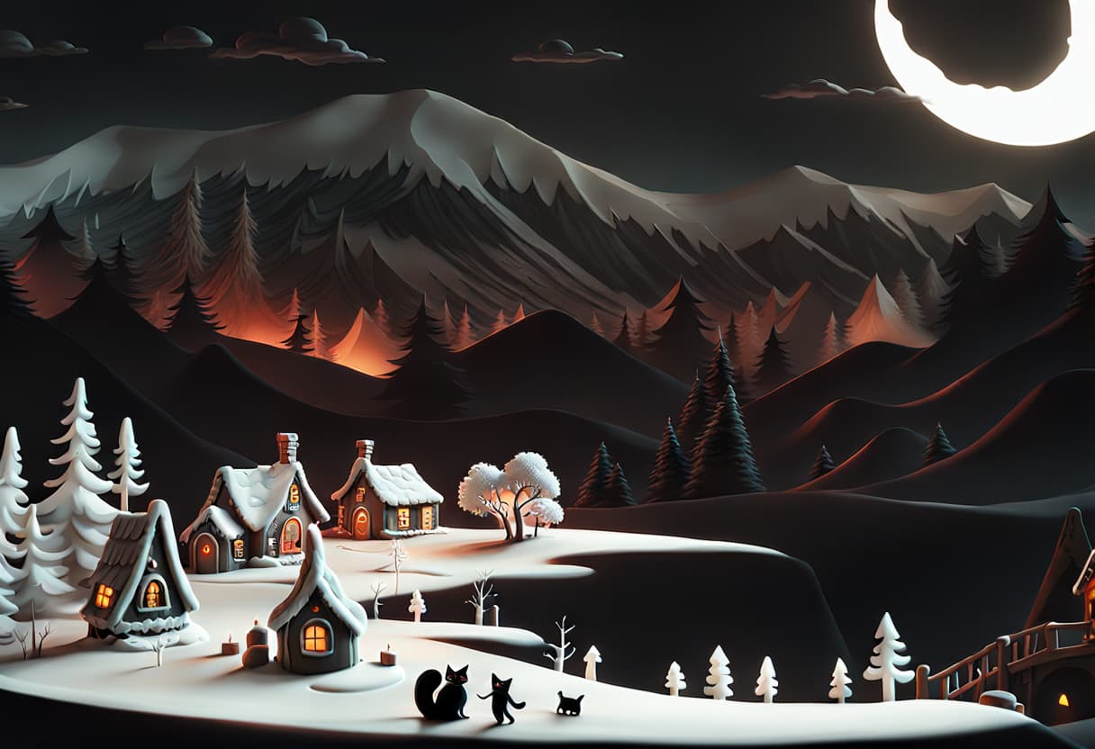 AI generated: nsanely detailed flat illustration, meticulous clay diorama, 3d, Hansel und Gretel, gingerbread hut,...