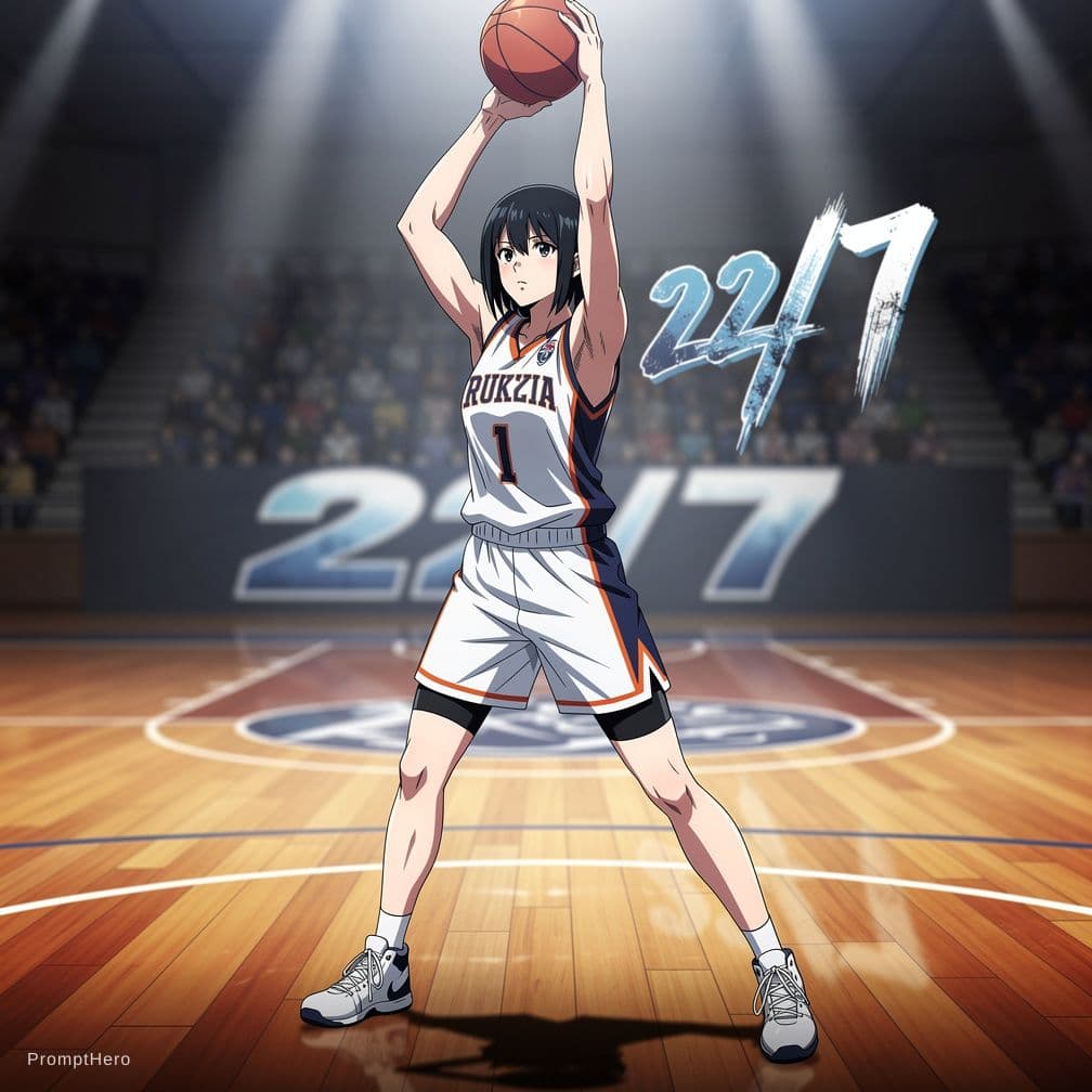 AI generated: 22/7, rukia kuchiki using basket ball uniform, show her armpit with armpit hair