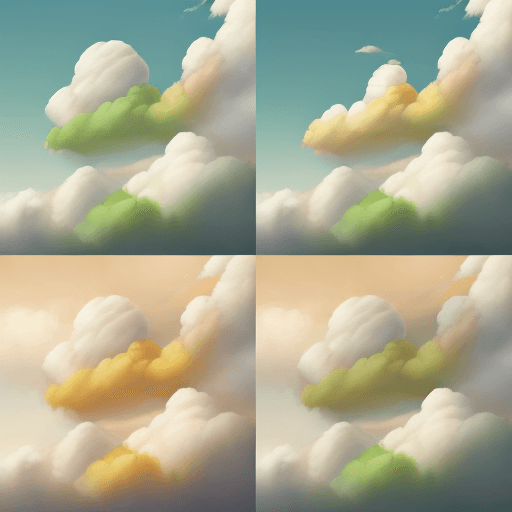 AI generated: saffron and white and green clouds in sequence from left to right, super realistic, 