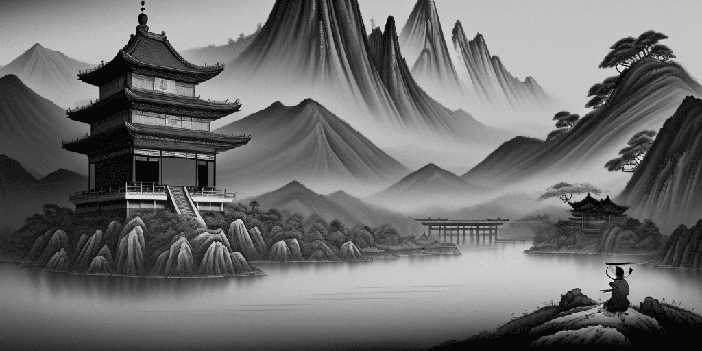 AI generated: Tradition Chinese Ink Painting style of an ancient chinese landscape painting,Tradition Chinese Ink ...