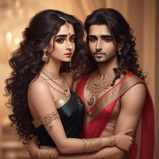 AI generated: full body view  of most beautiful european couple as most beautiful indian couple, most beautiful gi...