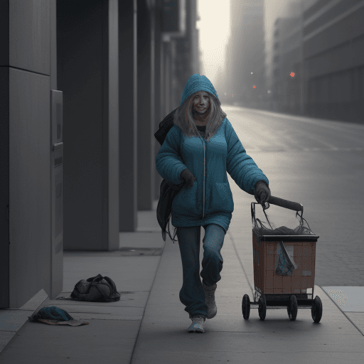 AI generated: Homeless walk with beautiful girl, 4 k , ultra HD 