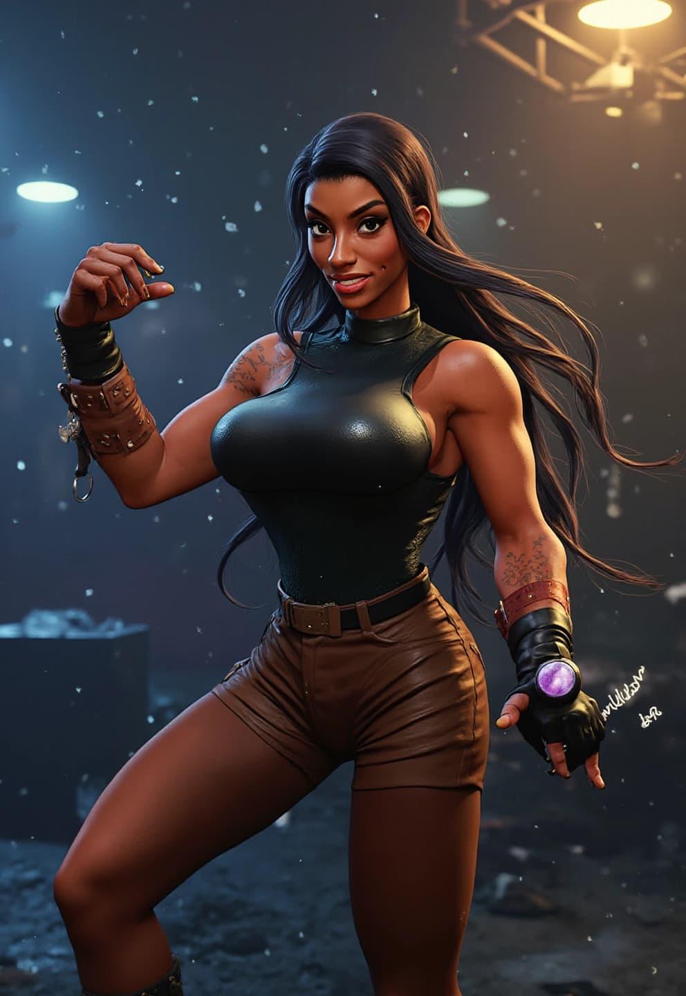 AI generated: Create a vibrant RPG scene inspired by Final Fantasy VII, featuring Tifa Lockhart in a dynamic actio...