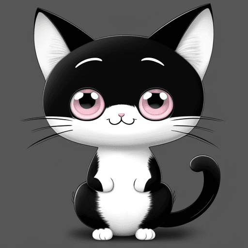 AI generated: Cute cartoon cat, smiling, big eyes, full body anime,{{{{{{black and white style}}}}}},no color