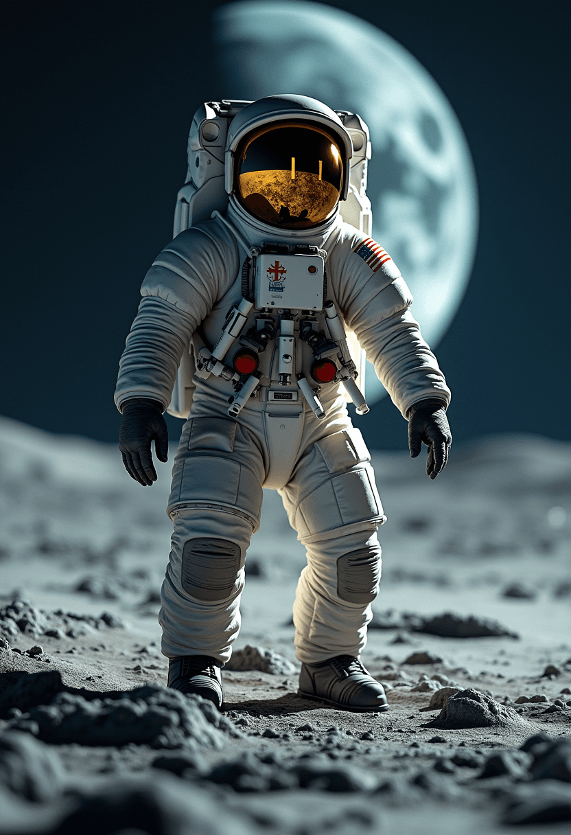 AI generated: Astronaut in the moon, cold color palette, muted colors, very detailed, sharp focus