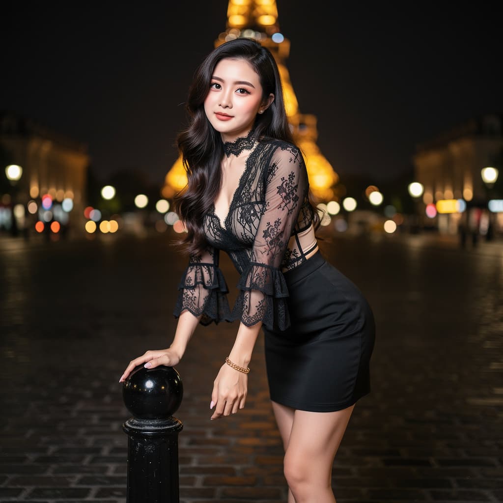 AI generated: A highly detailed, photorealistic, cinematic medium shot of a stunning young East Asian woman posing...