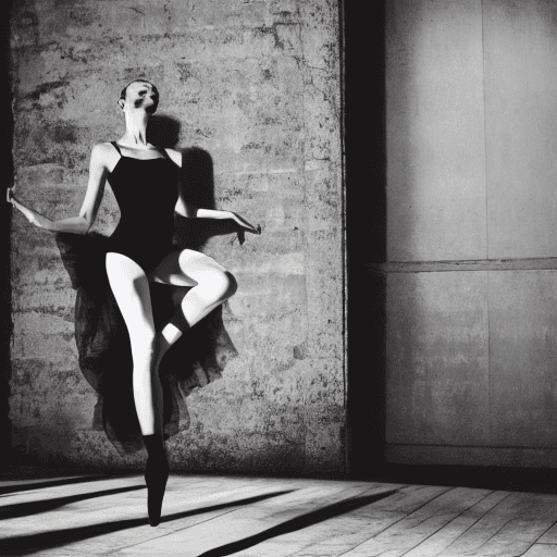 AI generated: passionate unathletic ballerina showing off in shiny black , in the style of bold domestic intimacy ...