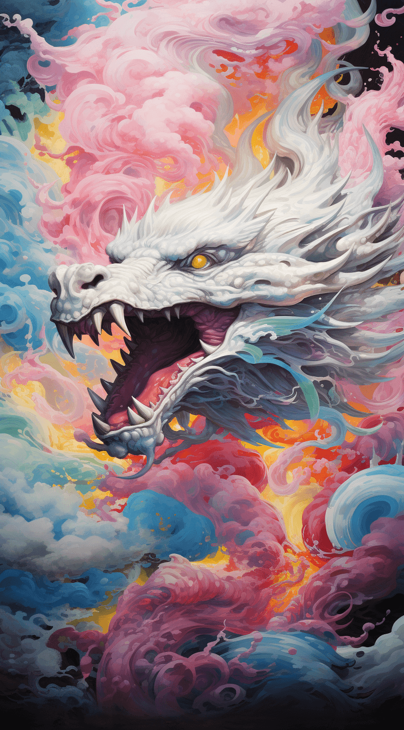 AI generated: an image of multicolored dragon, in the style of shohei otomo, brian mashburn, natalia rak, encausti...