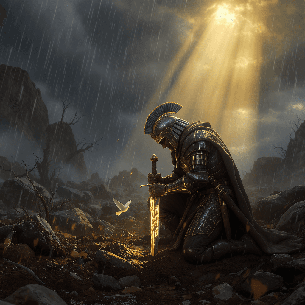 AI generated: **powerful warrior, visually rich ancient egyptian warrior in armor** King James Bible verse tailore...