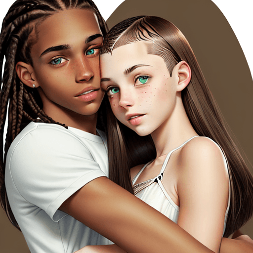 AI generated: Photo of a whiteskin  girl with two green eyes, braces, clear skin, straight brown hair, and long ha...