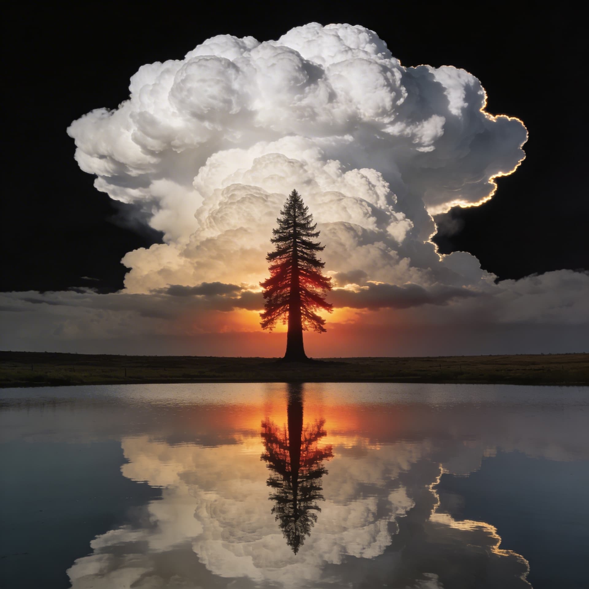 AI generated: photography, minimalistic fine-art, central front composition, horizon centered slightly below midli...