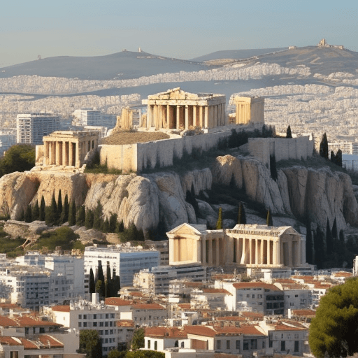 AI generated: Photo of athens with acropolis away, modern city