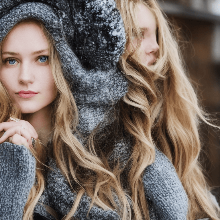 AI generated: professional portrait photograph of a gorgeous Norwegian girl in winter clothing with long wavy blon...