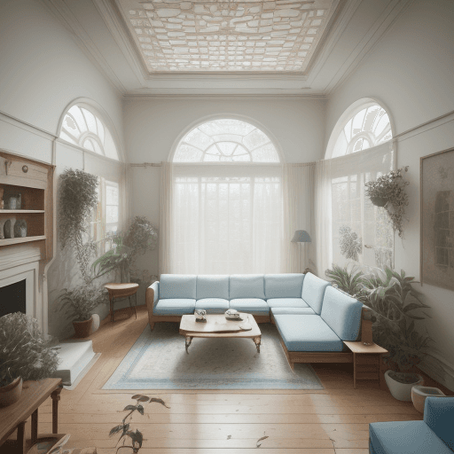AI generated: High resolution photography interior design, dreamy sunken living room conversation pit, wooden floo...