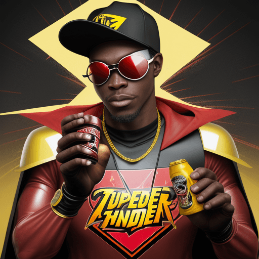 AI generated: Dr. Thunder, a soda-based electricity themed super hero. A blackman, with a red baseball cap backwar...