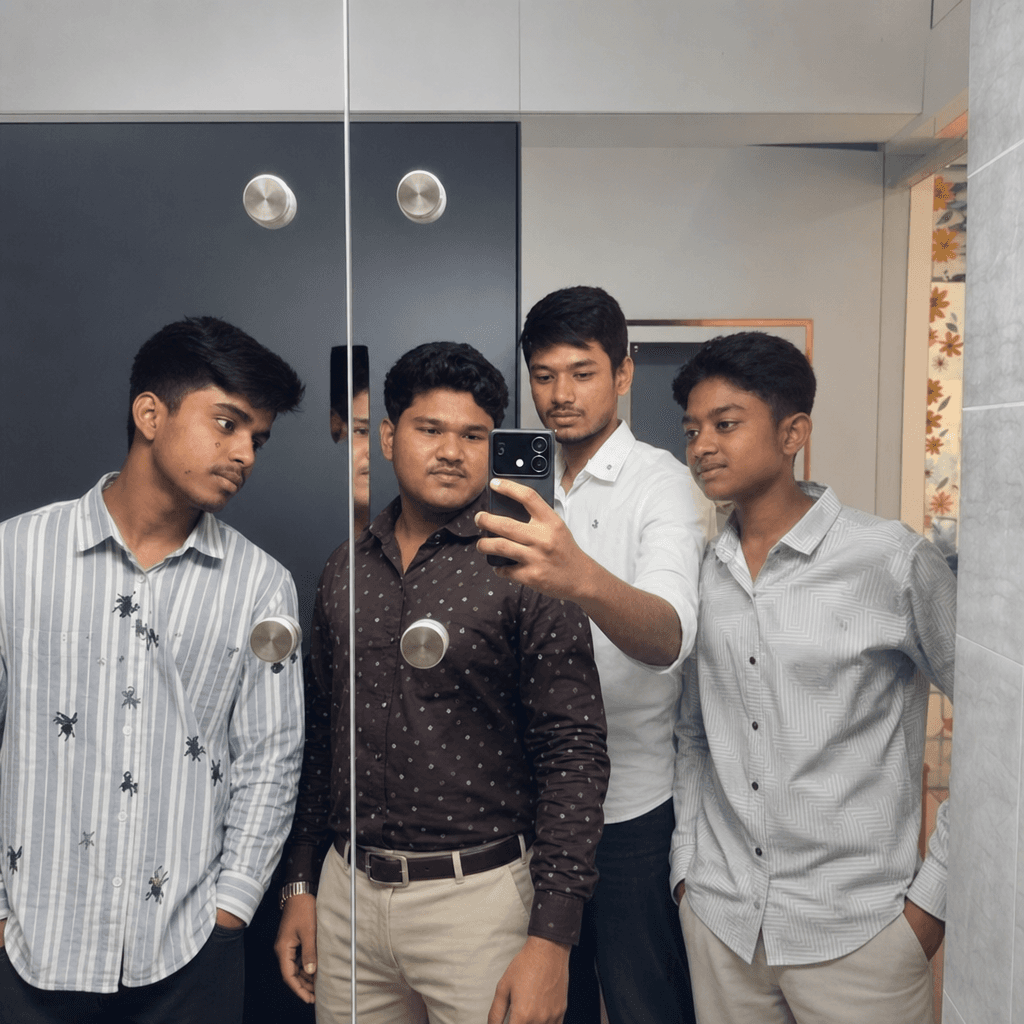 AI generated: Generate a photorealistic image of a person looking into a mirror, with the mirror surface perfectly...