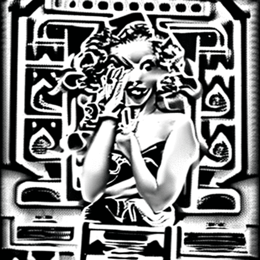 AI generated: a 1945 pinup with blonde curly hair with gigantic natural breast , is masturbating a shemale with a ...