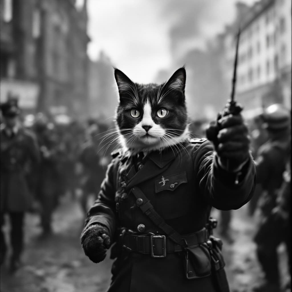 AI generated: A photo capturing the victory of the cat army over the Nazi's in Berlin during the Second World War....