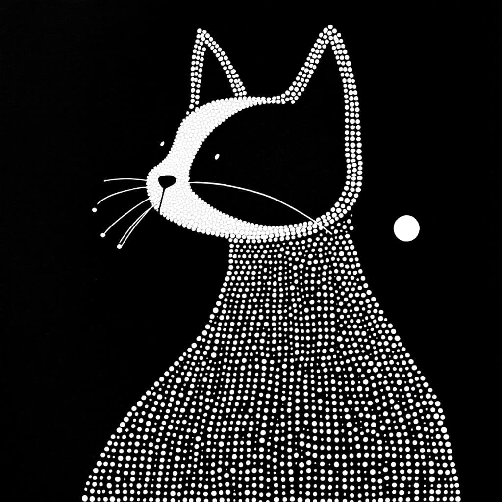 AI generated: abstract painting of a cat wearing a dress, in the style of Miro, graceful movements, disintegrated,...