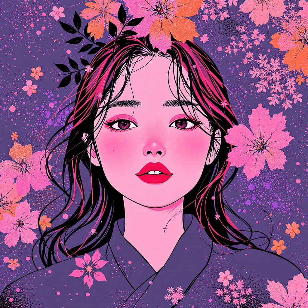 AI generated: Flat illustration, line art, Types of Minimalists, a female artist painting, Yae Miko (Genshin impac...