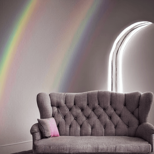 AI generated: angel image rainbow light thro sofa and chair and elegant ugh the window , kinkfolk photography, A D...