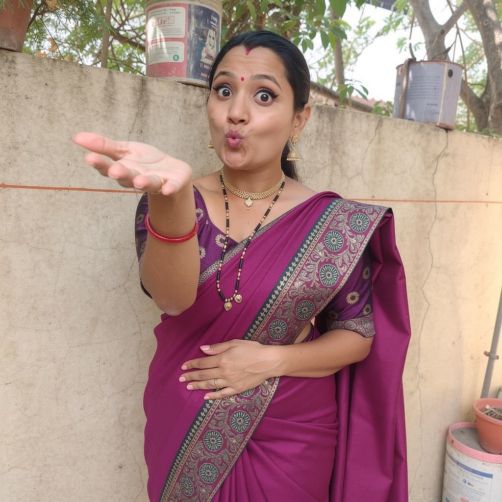 AI generated: 31 years old women, Indian hair style, inhaled chest,wide open eyes, A plus curvy shaped body struct...
