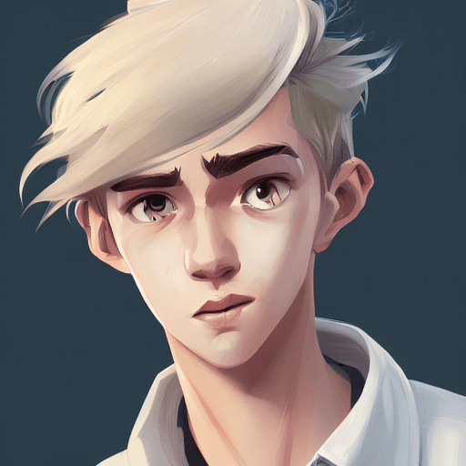 AI generated: Full height face Portrait of young boy, Cute arcane art style, messy blonde hair, thin eyebrows, por...