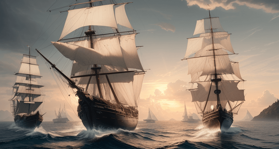 AI generated: Photo of a ultra realistic sailing ship, dramatic light, pale sunrise, cinematic lighting, battered,...