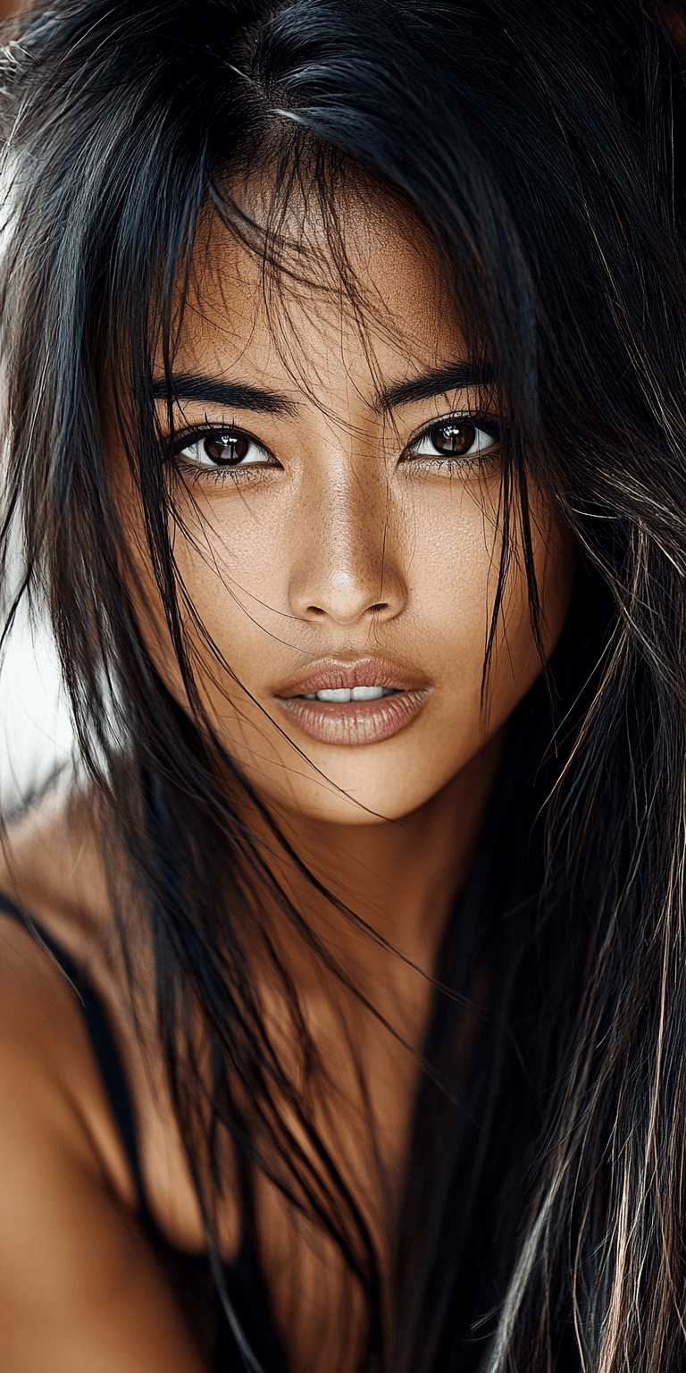 AI generated: high definition photo, stunning Asian model, close-up, in the style of Asian beauty standards, photo...