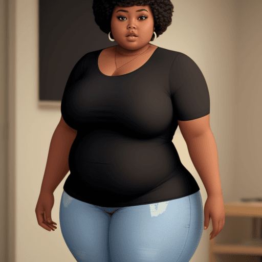 AI generated: Chubby black woman in clothes that don’t fit to well