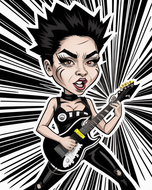 AI generated: funny caricature, Zulu girl caricature, 19 years old, spiky black hair, fierce look, bold makeup, bi...