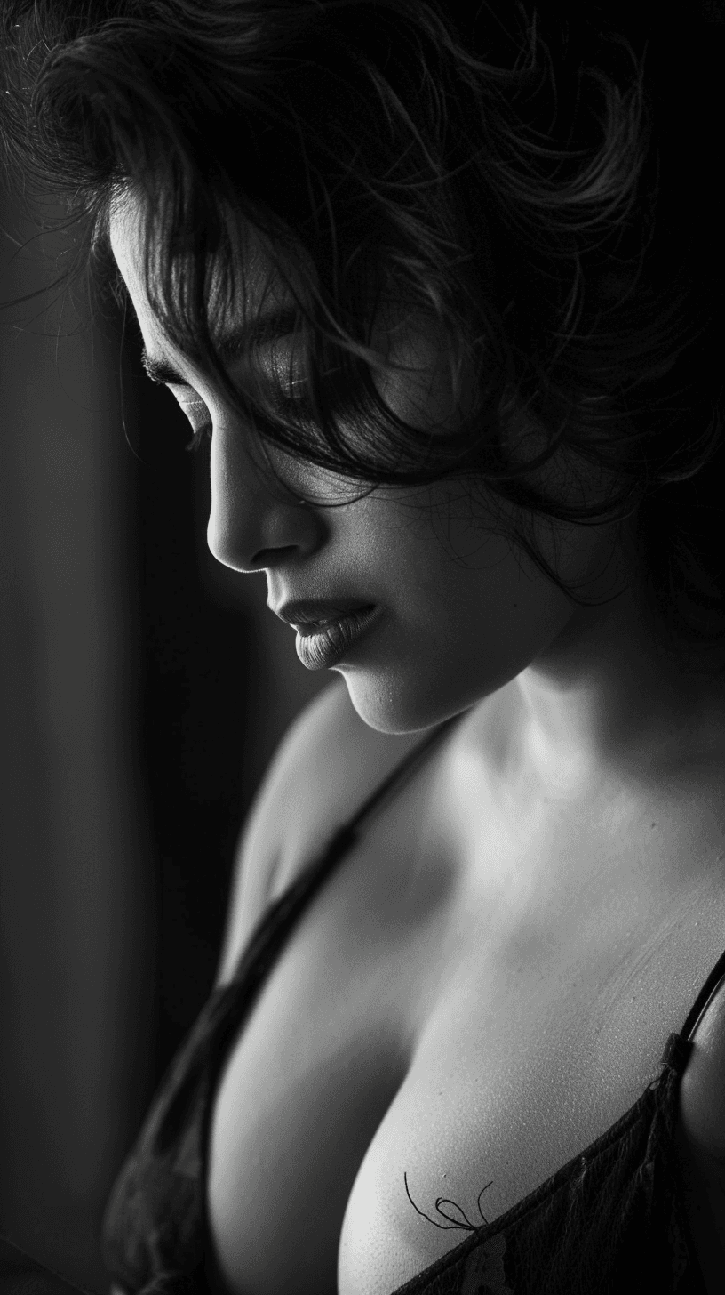 AI generated: a portrait of natural beauty, the farewell, longing expression, black and white, high quality photog...