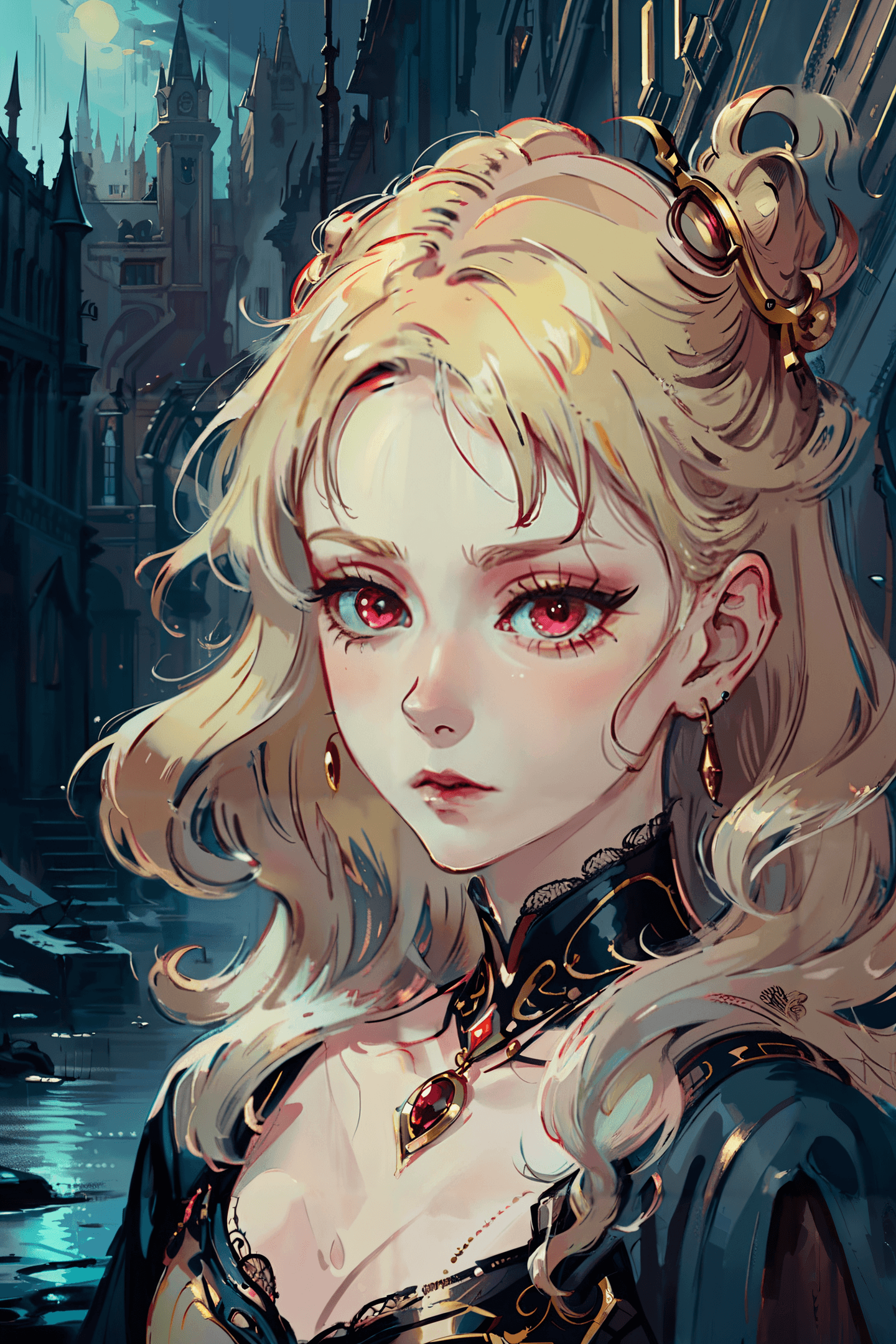 AI generated: Creepy ghostly children Wealthy, stylish lady of the Victorian era, blonde hair, wearing ruby and go...