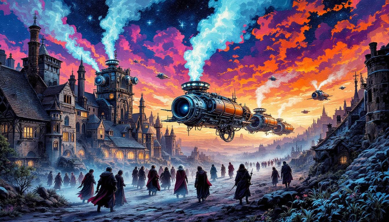 AI generated: Medieval scene, black light graphic pop poster art design featuring  a detailed illustration of what...