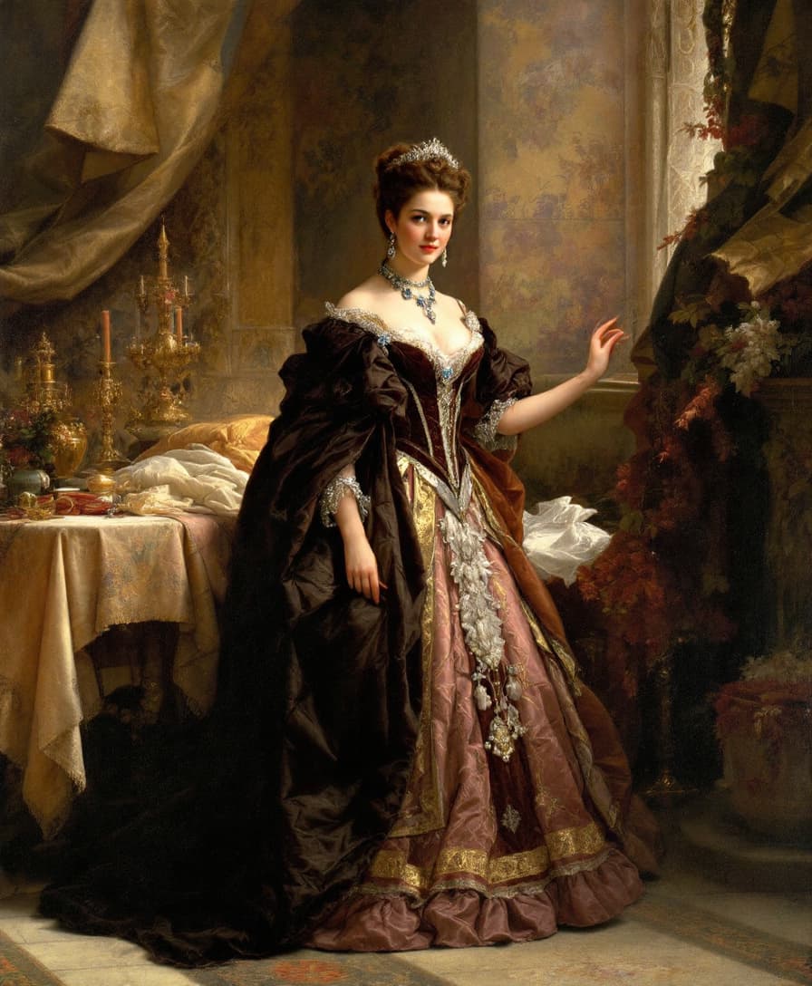 AI generated: Prompt: (Masterpiece), (("Elisabeth of Bavaria, Empress of Austria
Queen of Hungary
or "Sissi in a B...