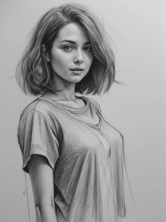 AI generated: (Pencil_Sketch:1. 2, messy lines, greyscale, traditional media, sketch), . 1girl, solo, looking at v...
